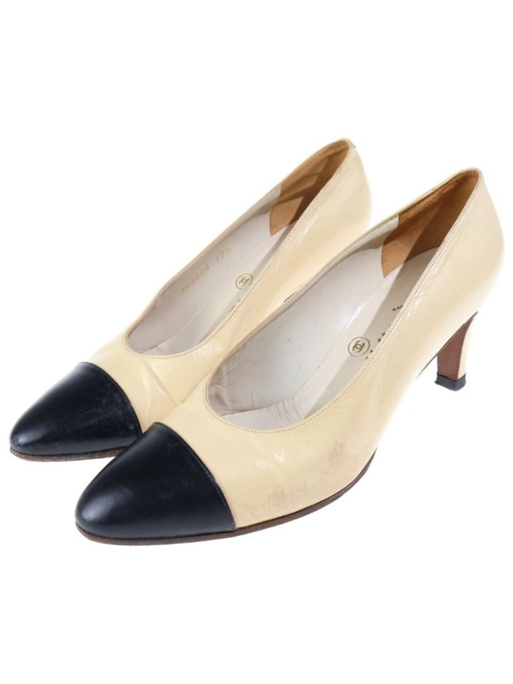 Chanel Bicolor Heels Pumps Beige Black